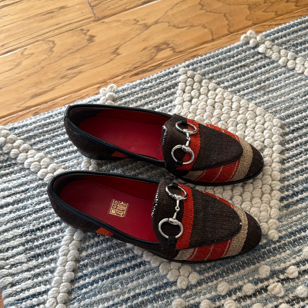 Vintage Red and Brown Striped Loafers